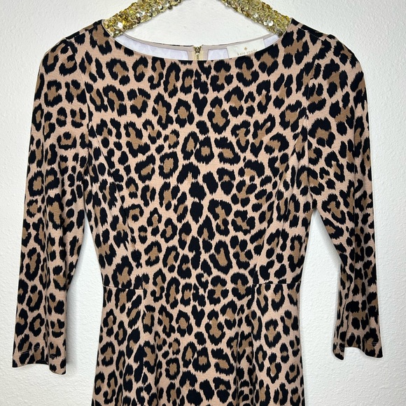 Kate Spade Leopard Boatneck Fit & Flare 3/4 Sleeve Dress 2 - Picture 2 of 7